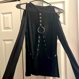 Super metal harness cold shoulder top fishnet top with grommet straps!!!
